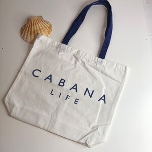 NEW CABANA LIFE Classic White Canvas Tote Bag Navy Straps Printed Logo NWOT
